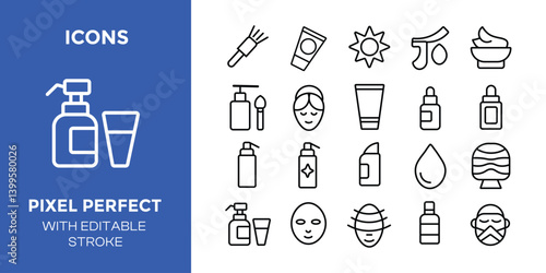 Cosmetics and Skincare Icons: Pixel-Perfect Line Art for Beauty Brands