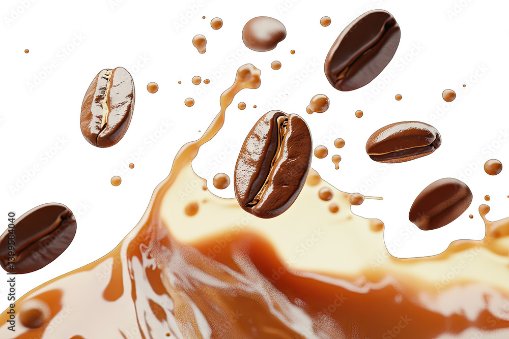 a dynamic coffee beans suspended above a splash of coffee highlighting the rich textures and colors associated with coffee a dynamic coffee beans suspended above a splash of coffee highlighting the rich textures and colors associated with coffee