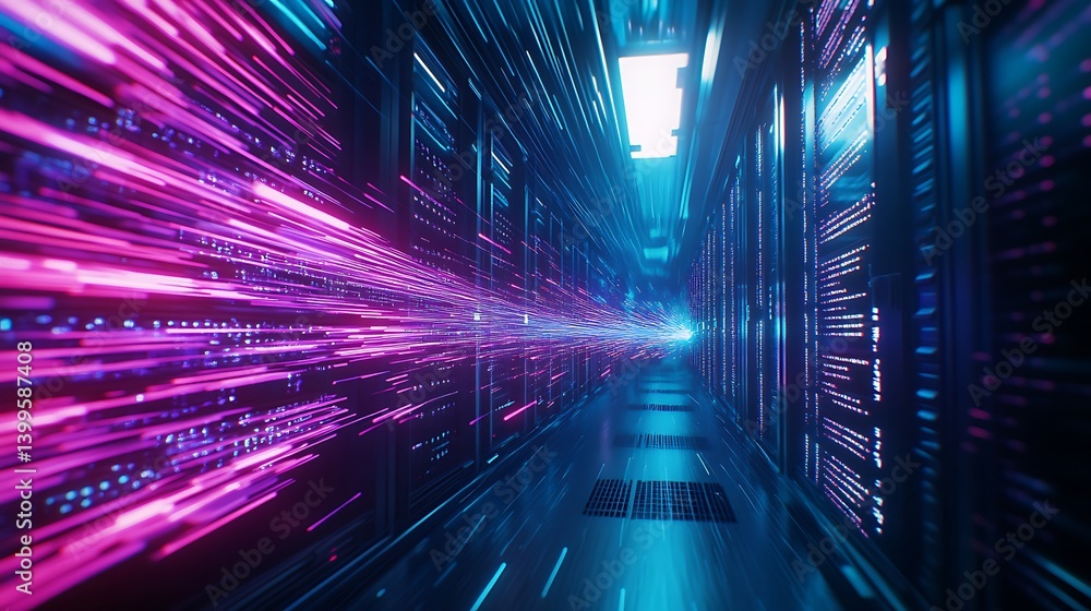 Futuristic server room, data stream Futuristic server room, data stream