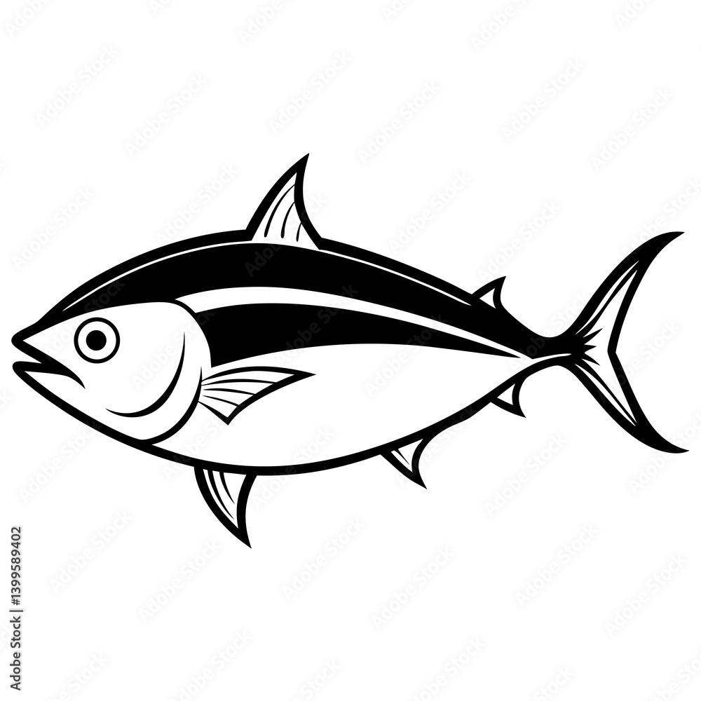 Minimal Tuna Fish Vector on White Background Minimal Tuna Fish Vector on White Background