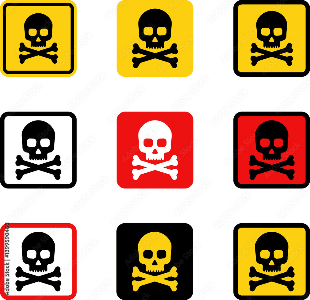 Danger sign with skull. Toxic, electricity or chemical Warning icon. Danger triangle symbol of death. Danger sign with skull. Toxic, electricity or chemical Warning icon. Danger triangle symbol of death.