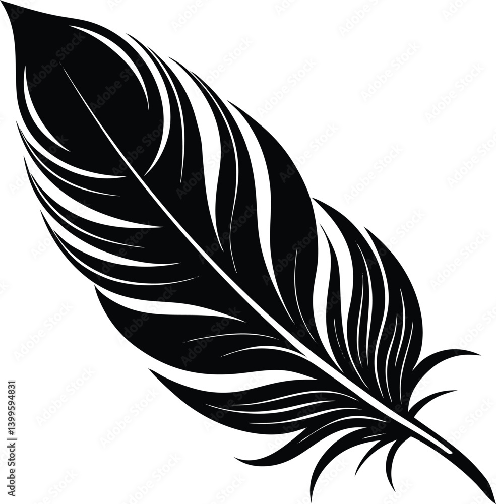 Obraz premium Feather Silhouette Vector | Elegant Bird Feather Design for Creative Use