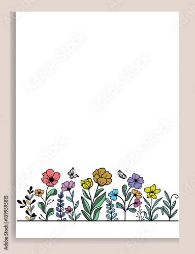 Floral Illustration with Butterflies, Flowers, and Botanical Elements vector