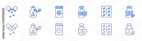 Medicine icon set in two styles, Duotone and Thin Line style. Editable stroke. medicine, approve, homeopathy