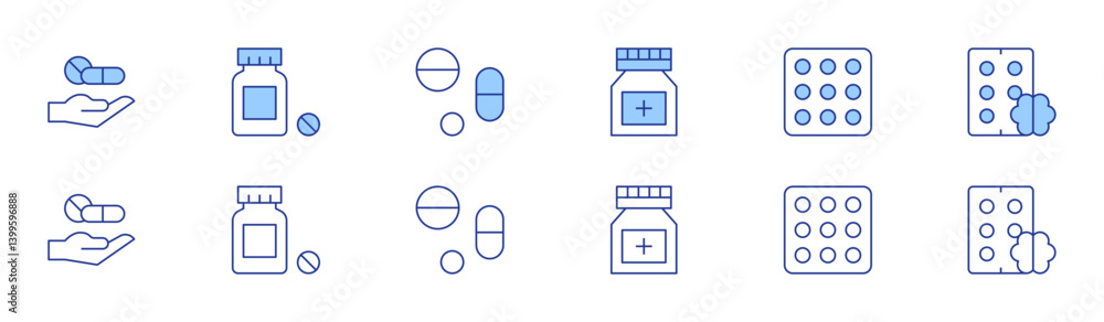 Medicine icon set in two styles, Duotone and Thin Line style. Editable stroke. pills, gaba, medicine Medicine icon set in two styles, Duotone and Thin Line style. Editable stroke. pills, gaba, medicine