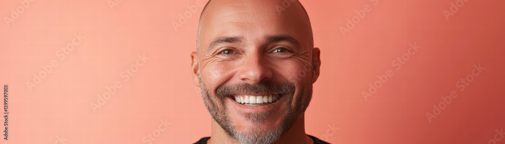 Fototapeta premium Confident Smile in Warm Tones: a portrait of a well-groomed man, a radiating, happy expression against a warm, inviting background