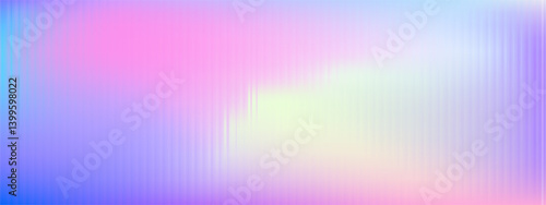 Vertical ribbed glass background with gradient color blur in pastel y2k palette. Iridescent abstract texture with neon ripple effect, soft chromatic light and retro holographic vibes. Vector template.