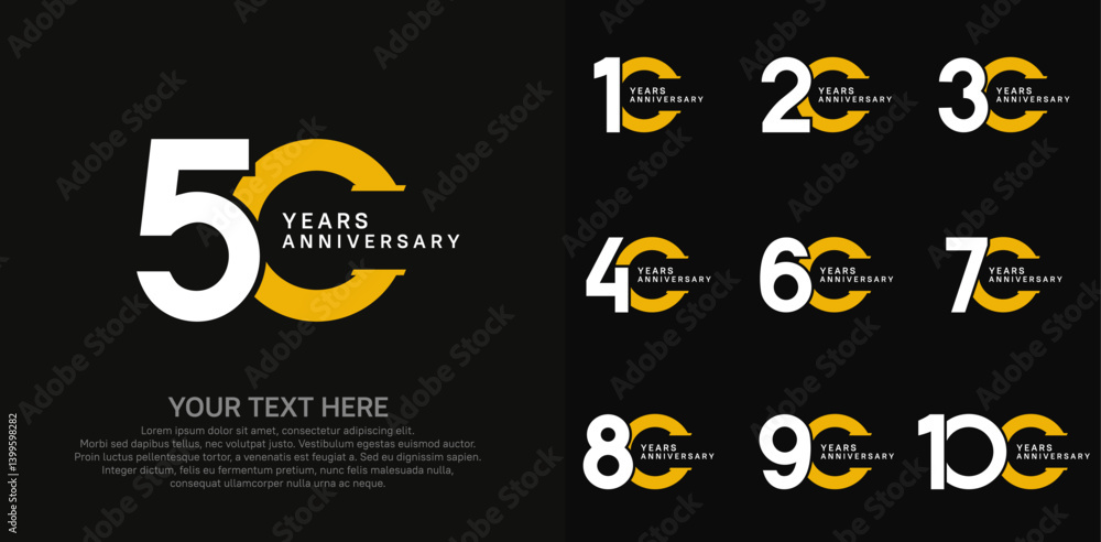 Anniversary logo set vector design, white and yellow color for celebration event Anniversary logo set vector design, white and yellow color for celebration event