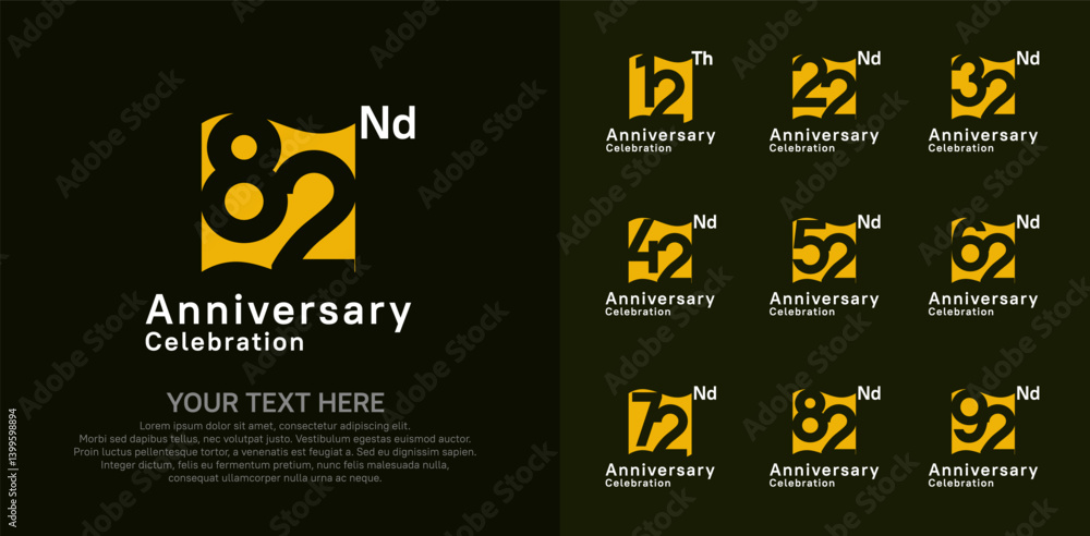 Naklejka premium Anniversary logo set vector design, yellow and white color for celebration event