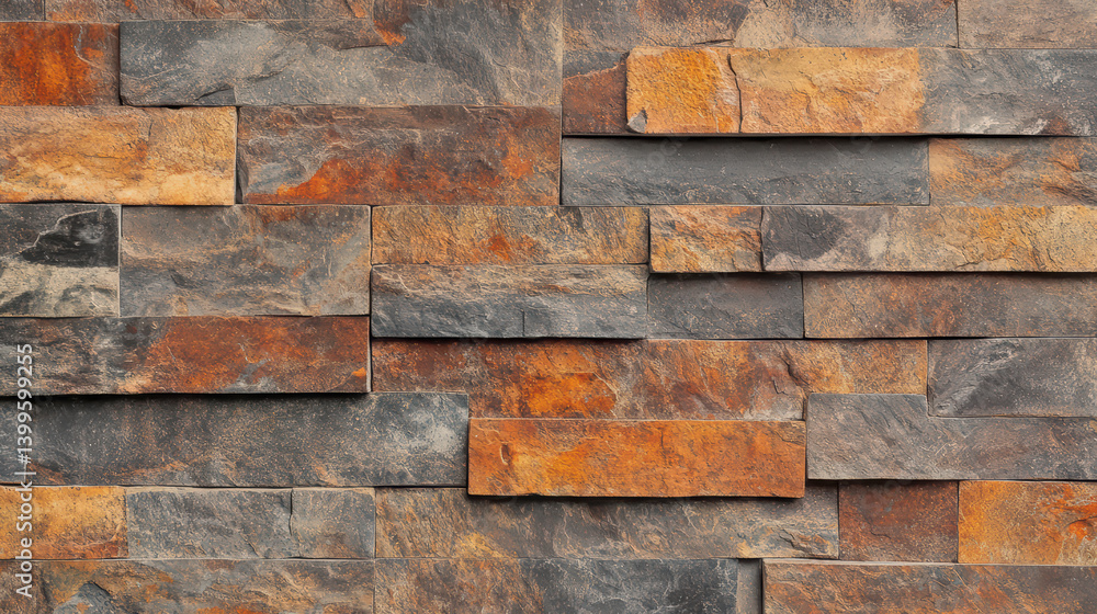 Fototapeta premium Texture of Stone Wall: A close-up shot of a meticulously constructed stone wall, revealing the raw beauty of natural stone, with an intricate pattern and rich color variation.
