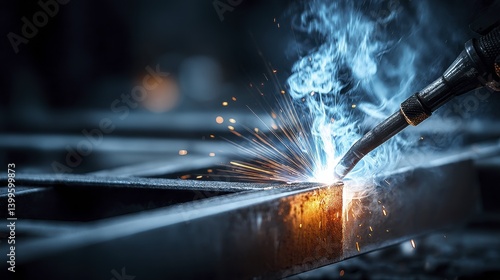 A robotic arm welding two metal pieces together - scene component machine process