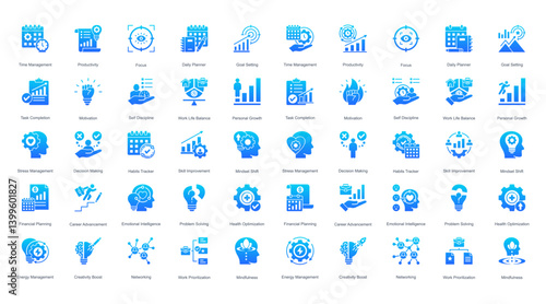 A complete icon pack focused on productivity, career focus, and healthy work-life balance with intentional habits.