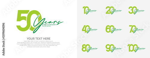 Anniversary logo set vector design, green color for celebration event