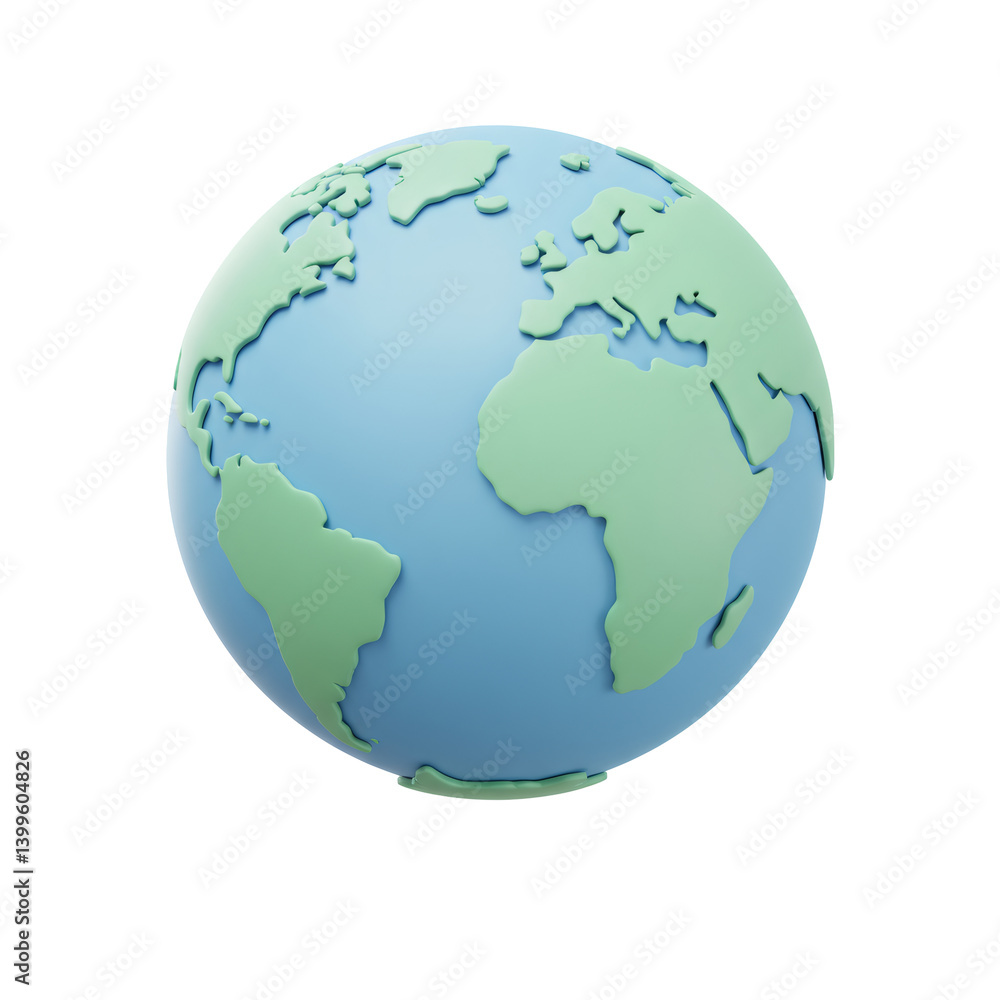 Pastel Blue and Green 3D Earth Globe Model Pastel Blue and Green 3D Earth Globe Model