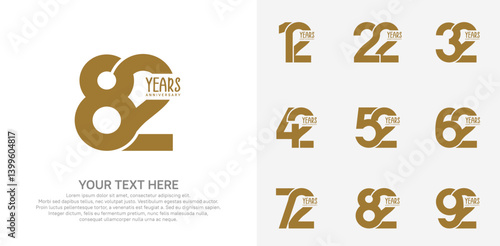 Anniversary logo set vector design, brown color for celebration event