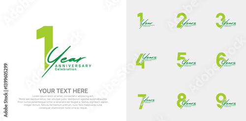 Anniversary logo set vector design, green color for celebration event