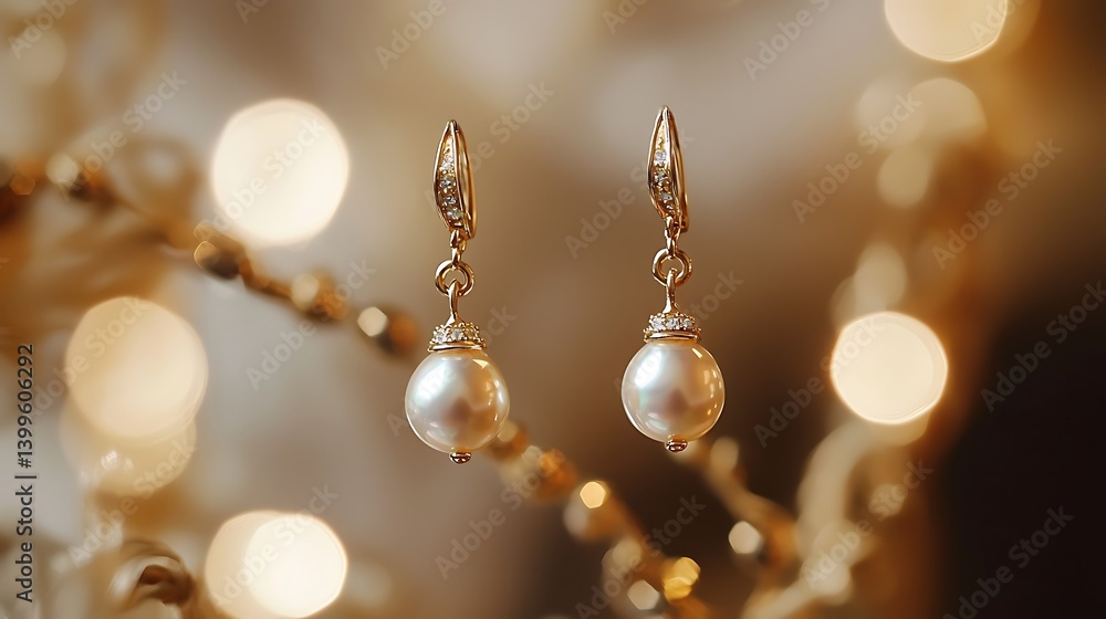 Pair of gold earrings with a pearl in the middle Pair of gold earrings with a pearl in the middle