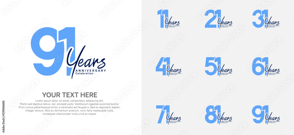 Naklejka premium Anniversary logo set vector design, blue color for celebration event