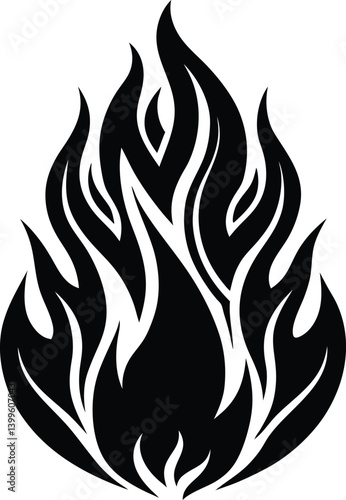 Fire Icon Silhouette Vector | Bold Flame Symbol for Creative Design Use