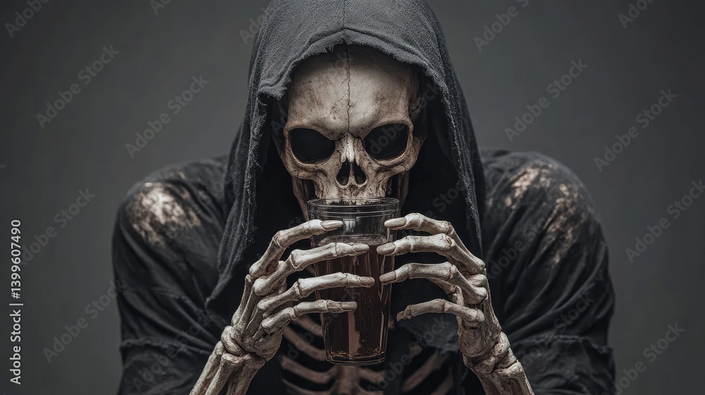 427. A skeleton wearing a hoodie, casually drinking an invisible beverage 427. A skeleton wearing a hoodie, casually drinking an invisible beverage