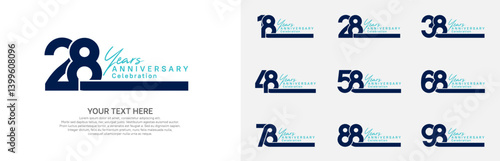 Anniversary logo set vector design, blue color for celebration event