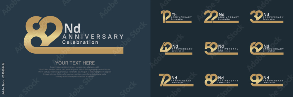 Naklejka premium Anniversary logo set vector design, gold and silver color for celebration event