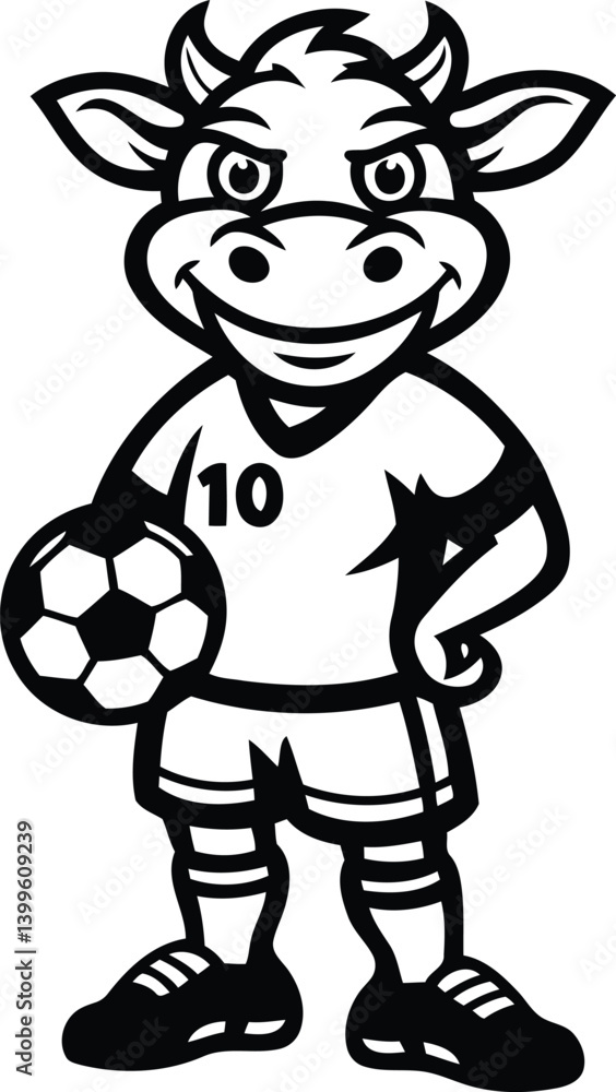 Cute cartoon cow with soccer uniform and ball vector illustration, Cute cartoon cow with soccer uniform and ball silhouette and line art vector Cute cartoon cow with soccer uniform and ball vector illustration, Cute cartoon cow with soccer uniform and ball silhouette and line art vector