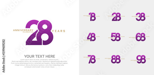 Anniversary logo set vector design, purple color for celebration event