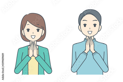 手を合わせる男性と女性