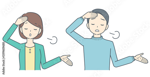 呆れた表情でため息をつく男性と女性のイラスト