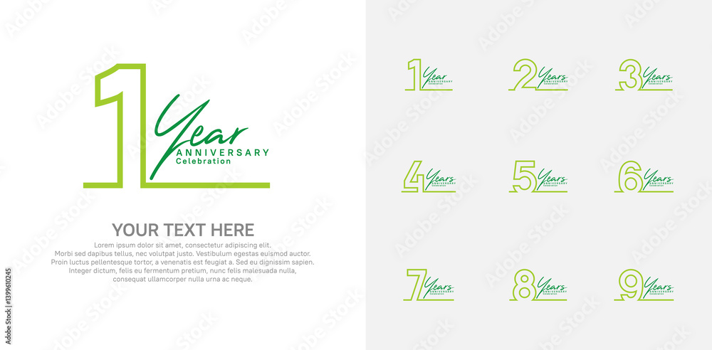 Naklejka premium Anniversary logo set vector design, green color for celebration event