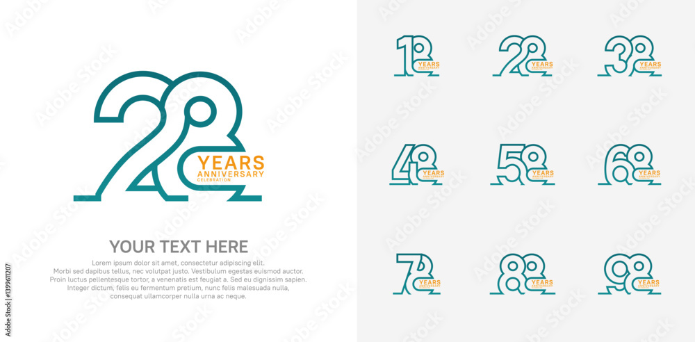 Naklejka premium Anniversary logo set vector design, blue and orange color for celebration event