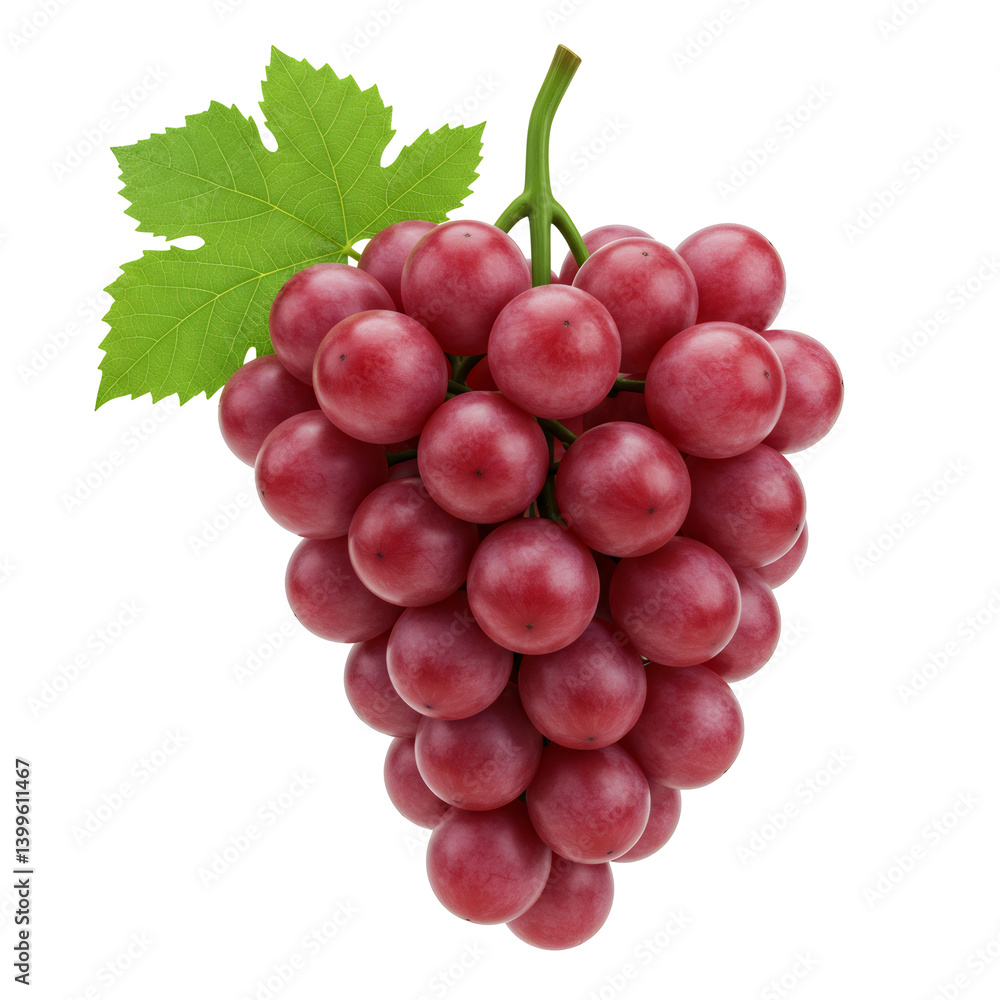 Red Grape Cluster with Green Leaf on Transparent Background Red Grape Cluster with Green Leaf on Transparent Background