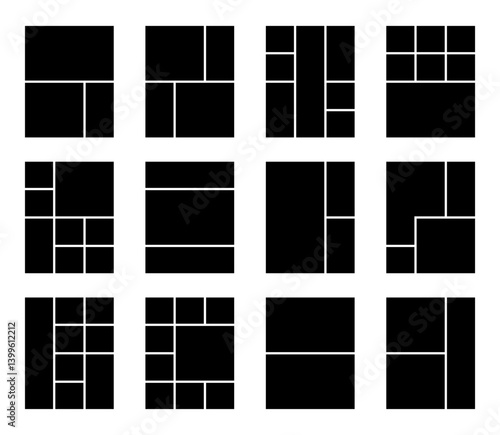 Creative layout grid templates collection. Black web UI UX design set. Pictures or photos frame collage.