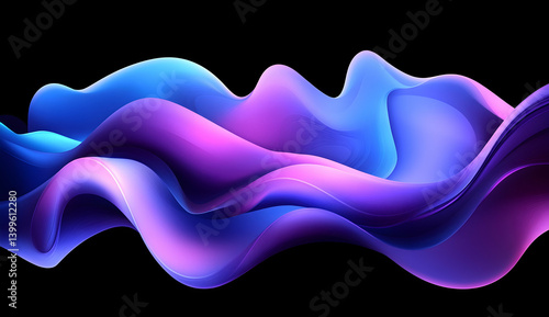 Abstract fluid blue and purple shapes in motion on a dark background