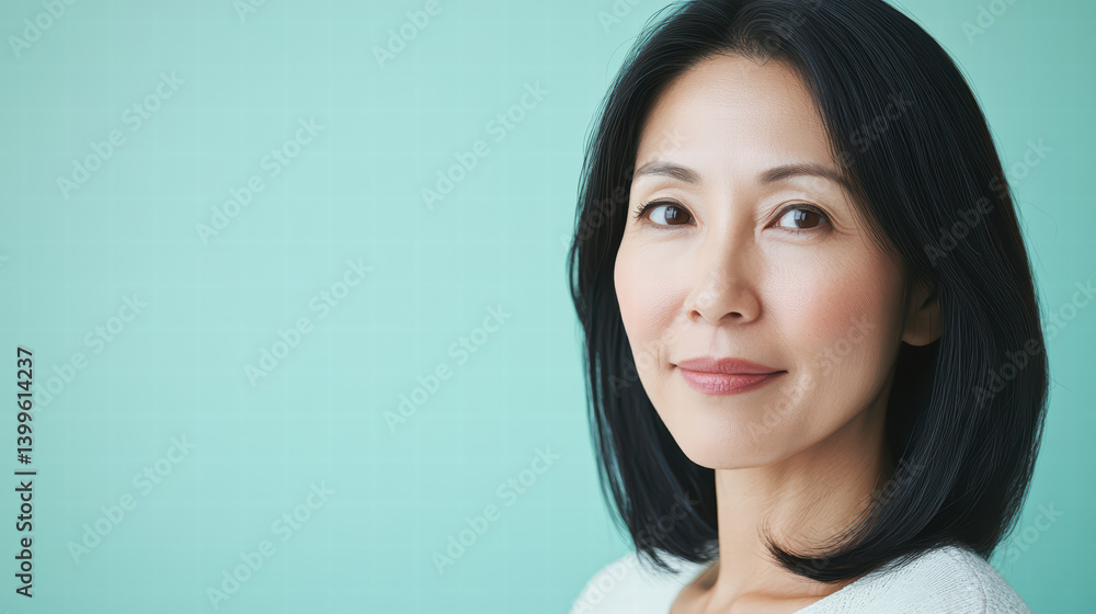 Capturing a captivating portrait of a mature woman with an Asian heritage, her eyes express a calm and collected state of mind. Capturing a captivating portrait of a mature woman with an Asian heritage, her eyes express a calm and collected state of mind.