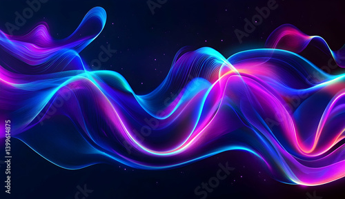 Abstract fluid blue and purple neon color waves on a dark background. Modern creative design concept banner for social media