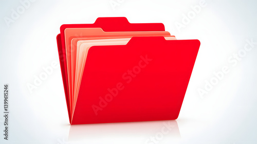 A vibrant red folder with documents isolated on white background