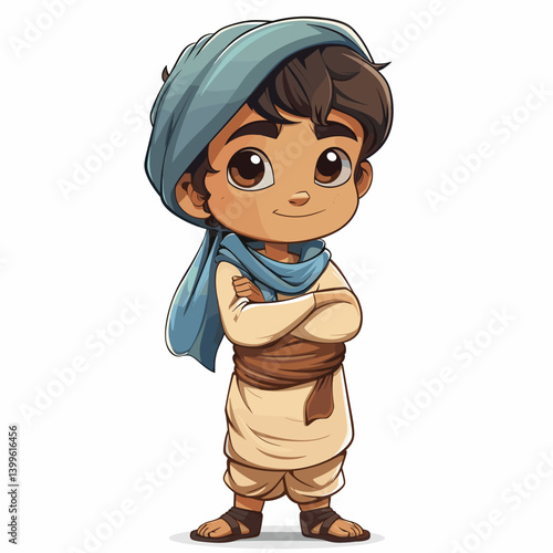 Arabic Muslim Boy Cartoon Mascot Character. Vector Illustration