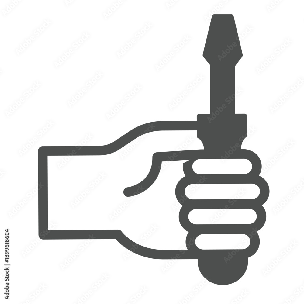 Screwdriver in hand solid icon, repair service concept. Vector graphics. Human hand with screwdriver sign on white background, glyph style icon for mobile or web design. Screwdriver in hand solid icon, repair service concept. Vector graphics. Human hand with screwdriver sign on white background, glyph style icon for mobile or web design.