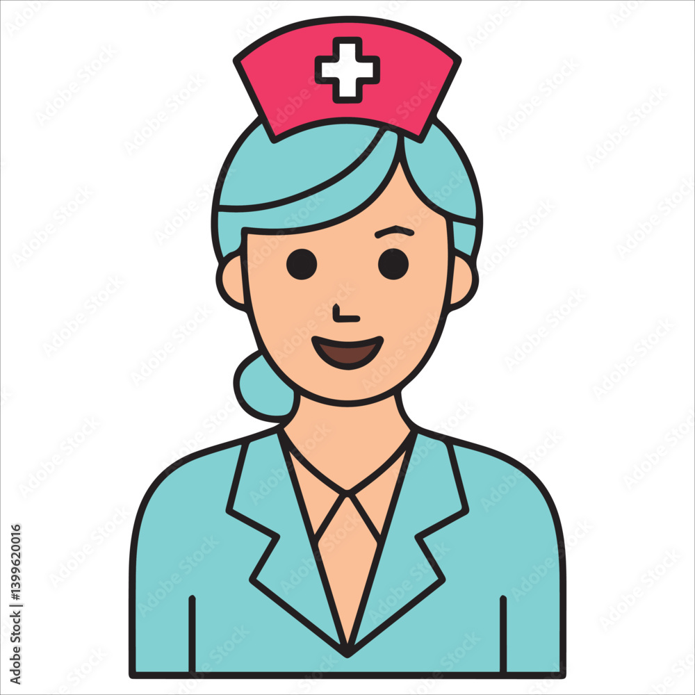 Cute nurse sticker blue color in hospital, nurse colorful vector Cute nurse sticker blue color in hospital, nurse colorful vector