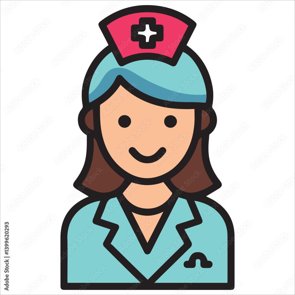 Cute nurse sticker blue color in hospital, nurse colorful vector Cute nurse sticker blue color in hospital, nurse colorful vector
