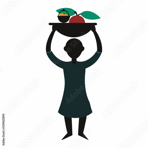 Vector art illustration of a man returning from the market