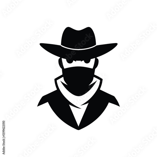 a black and white old school cowboy with a bandana.eps