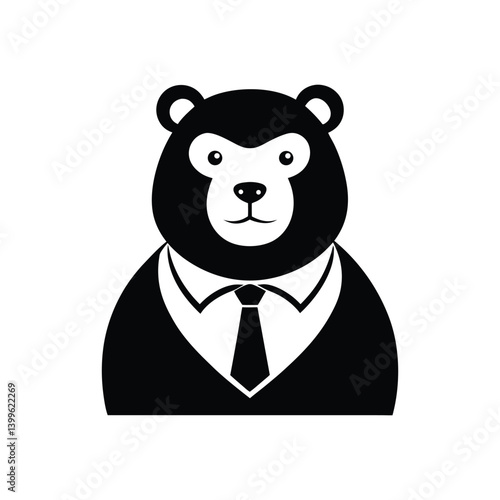a black and white bear wearing a tie looking professional.eps
