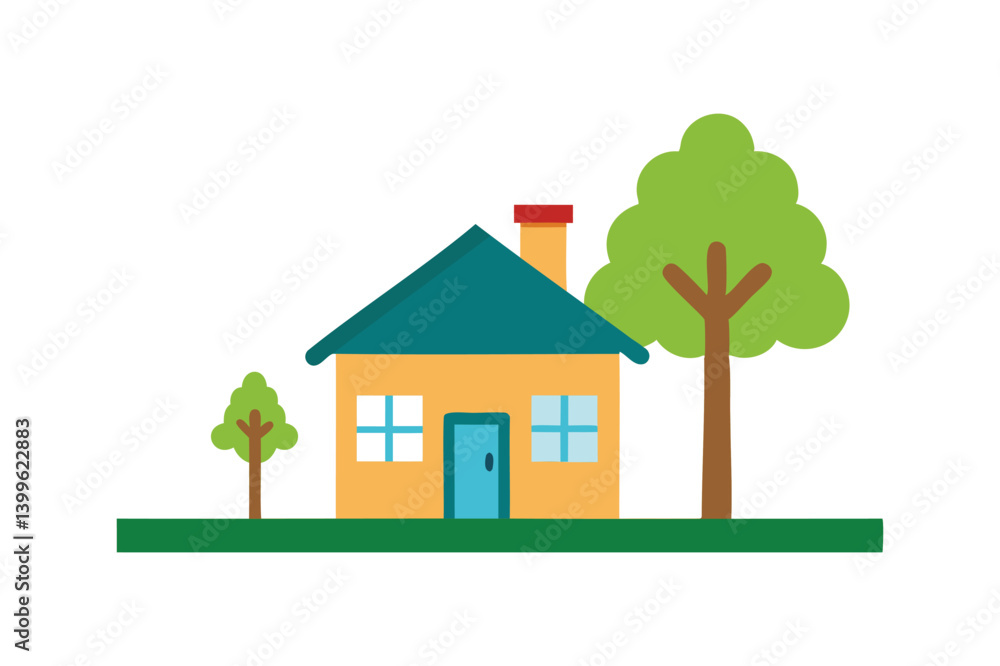 A house with tree vector on white background A house with tree vector on white background
