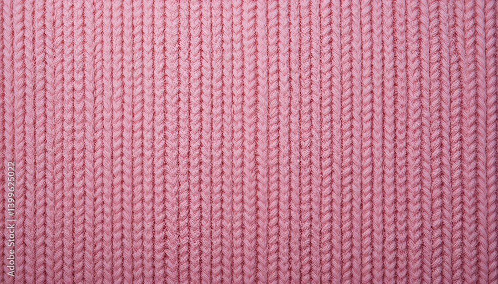 A close-up view of a soft, ribbed pink knitted fabric. A close-up view of a soft, ribbed pink knitted fabric.