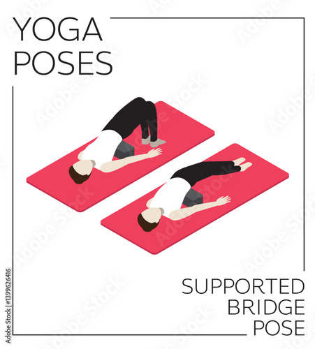 Yoga Supported Bridge Pose Isometric Vector Set