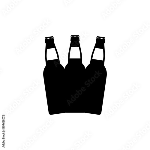 Silhouettes of beer bottles together. Bottles of beer combined into one silhouette. Vector drawing and illustration on white background. 