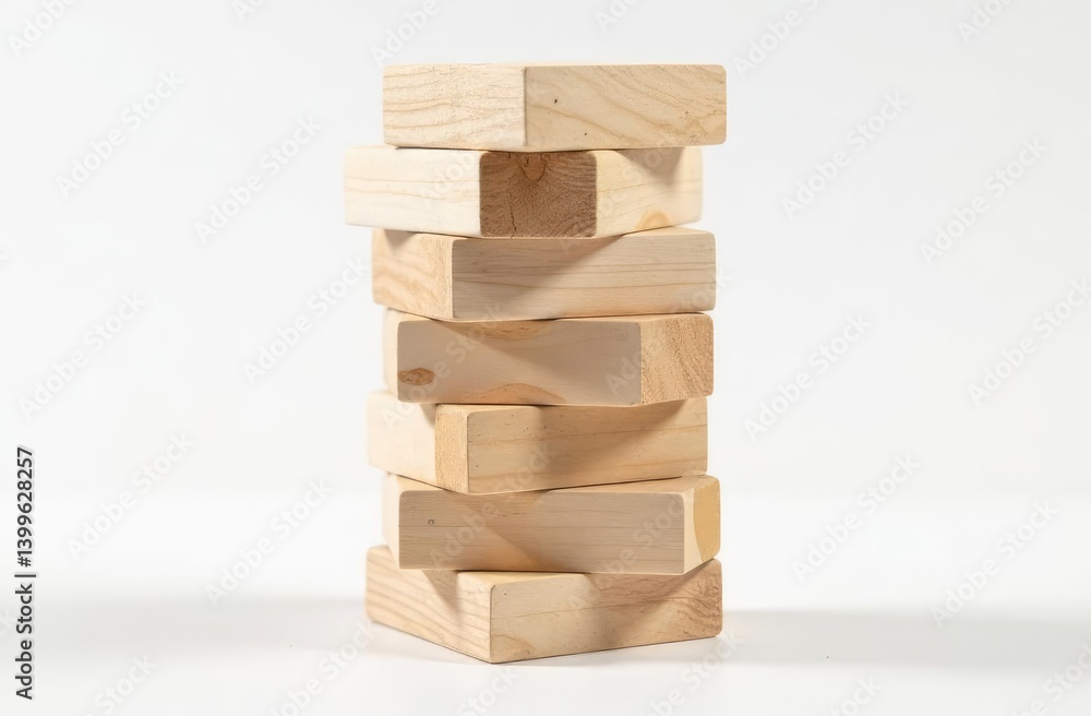 Wooden block tower game for children and business concept on white background Wooden block tower game for children and business concept on white background